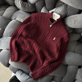Bordo-RL-Yarım Zip Triko