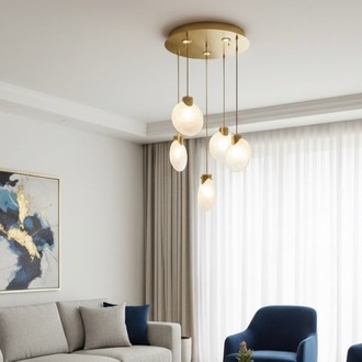 VONA_5Li Midye Opal Cam E14 Duylu LED Ampüllü Spotlu Salon Sarkıt Avize