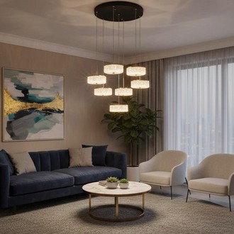 VONA_7Li 3Işık LED Salon Kristal Sarkıt Avize ROSE GOLD