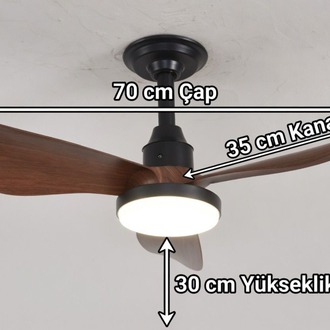 VONA_3Işıklı, LED, 3 Fan Kanat ve Uzaktan Kumandalı,Tavan Tipi Vantilatör Çap.70cm