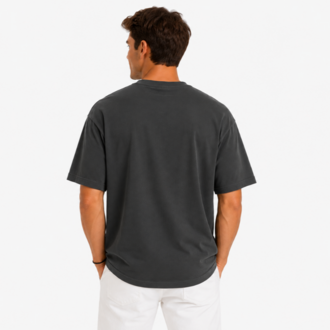 Erkek Tam Oversize Kalıp Kalın Dokulu %100 Organik Pamuk Bisiklet Ribana Yakalı Füme T-Shirt