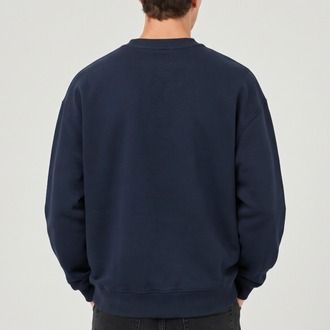 Erkek Oversize Kalın Dokulu 3 İplik Şardonsuz Bisiklet Yakalı Basic Lacivert Sweatshirt