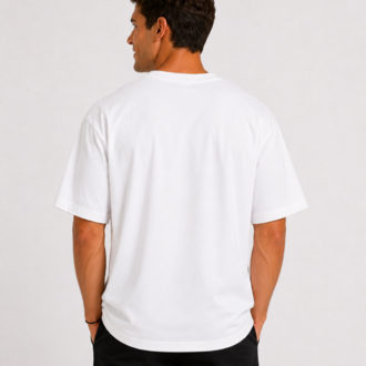 Erkek Oversize Kalın Dokulu %100 Organik Pamuk Bisiklet Ribana Yakalı Beyaz T-Shirt