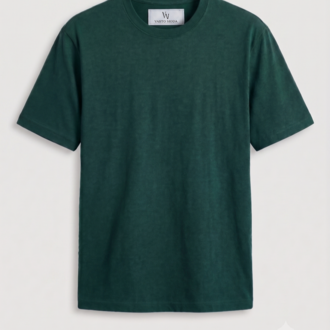 Erkek Tam Oversize Kalıp Kalın %100 Pamuk Bisiklet Ribana Yakalı Petrol Yeşili T-Shirt