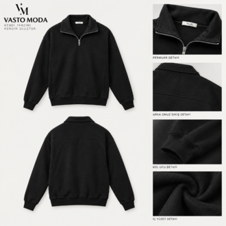 Vasto Moda Erkek Oversize Kalın Dokulu 3 İplik Şardonsuz Bisiklet Yakalı Basic Yarım Fermua