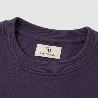 Erkek Oversize Kalın Dokulu 3 İplik Şardonsuz Ribanalı Bisiklet Yakalı Basic Mor Sweatshirt