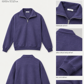 Vasto Moda Erkek Oversize Kalın Dokulu 3 İplik Şardonsuz Bisiklet Yakalı Basic Yarım Fermua