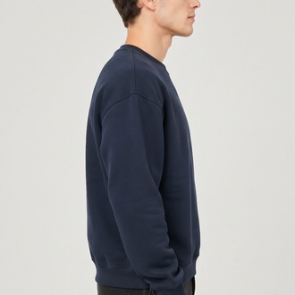 Erkek Oversize Kalın Dokulu 3 İplik Şardonsuz Bisiklet Yakalı Basic Lacivert Sweatshirt