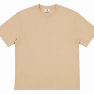 Erkek Tam Oversize Kalıp Kalın Dokulu %100 Organik Pamuk Bisiklet Ribana Yakalı Bej T-Shirt