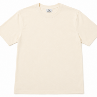 Erkek Oversize Kalın Dokulu %100 Organik Pamuk Bisiklet Ribana Yakalı Ekru T-Shirt