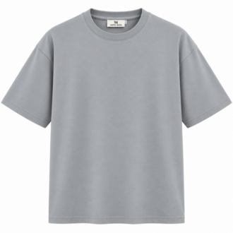 Erkek Tam Oversize Kalıp Kalın Dokulu %100 Pamuk Bisiklet Ribana Yakalı Açık Gri T-Shirt