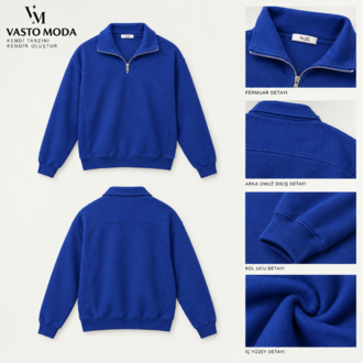 Vasto Moda Erkek Oversize Kalın Dokulu 3 İplik Şardonsuz Bisiklet Yakalı Basic Yarım Fermua