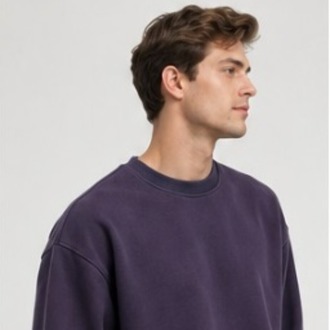 Erkek Oversize Kalın Dokulu 3 İplik Şardonsuz Ribanalı Bisiklet Yakalı Basic Mor Sweatshirt