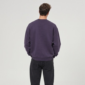 Erkek Oversize Kalın Dokulu 3 İplik Şardonsuz Ribanalı Bisiklet Yakalı Basic Mor Sweatshirt