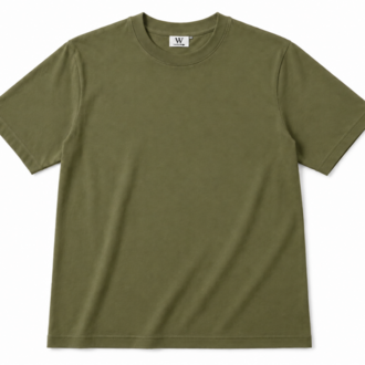 Erkek Tam Oversize Kalıp Kalın Dokulu %100 Organik Pamuk Bisiklet Ribana Yakalı Haki T-Shirt