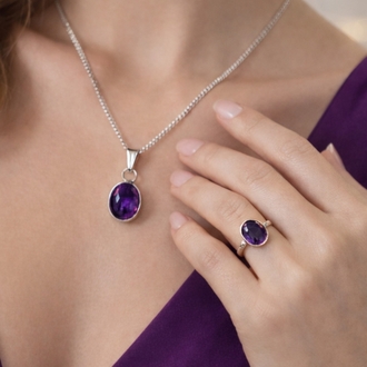 Hand made, ametist taşlı gümüş set