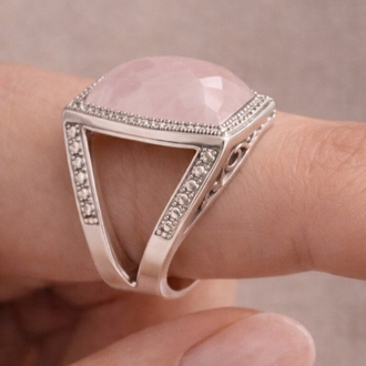 925 ayar gümüş,pembe kuvars taşlı yüzük