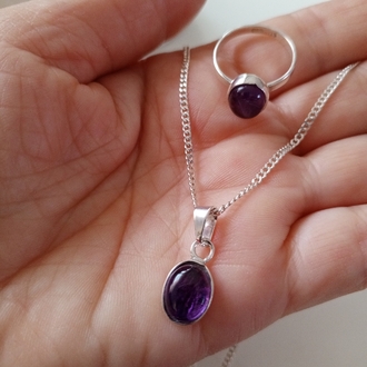 Hand made, ametist taşlı gümüş set