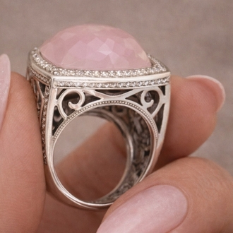 925 ayar gümüş,pembe kuvars taşlı yüzük