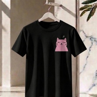 Oversize Kadın Tişört -  Sevimli Kedi Figürlü Minimalist Tasarım - %100 Pamuk