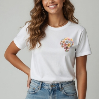Oversize Tişört -Vera Voyage Minimalist Çiçek Buketi- Anneler Günü'ne Özel- %100 Pamuk