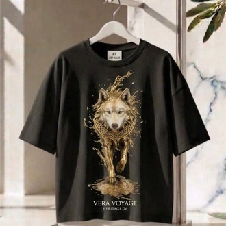 Oversize Tişört -Türk Mitolojisi Kurt Figürlü  Unisex  - %100 Pamuk