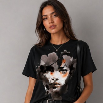 Oversize Tişört - "Ethernal Portrait" Sulu Boya Özel Tasarım - %100 Pamuk