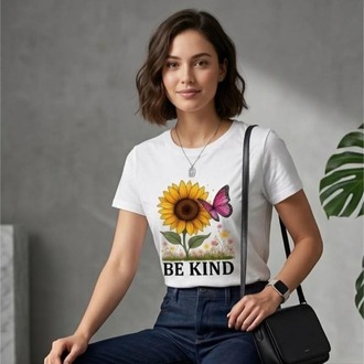 Oversize Tişört - "Be Kind" Temalı Kadın - %100 Pamuk
