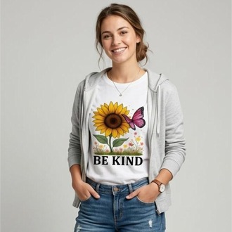 Oversize Tişört - "Be Kind" Temalı Kadın - %100 Pamuk