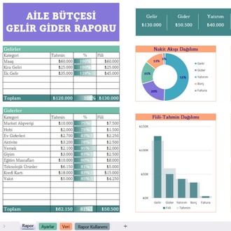 Excel'de Aile Bütçesi Gelir Gider Raporu