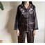 Kahverengi İşlemeli Saten Pijama Takımı