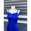 Vintage Saten Saks Mavi El Dikimi Elbise
