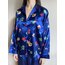 Mavi Çiçekli İpek Saten Pijama Takımı