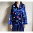 Mavi Çiçekli İpek Saten Pijama Takımı