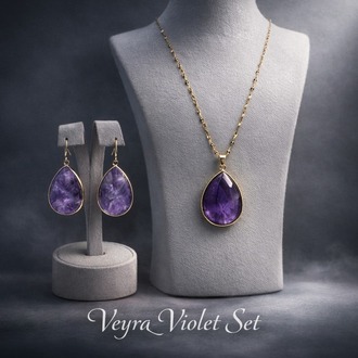 Veyra Violet  Ametist Doğal Taşlı Set 