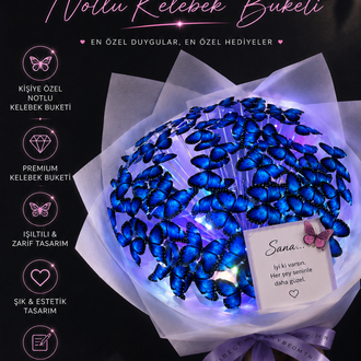 Mavi kelebek buketi premium