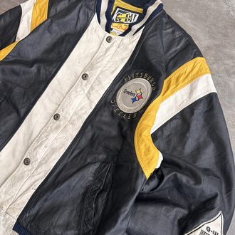 90s G-III Steelers Deri Kolej Ceket (XL)