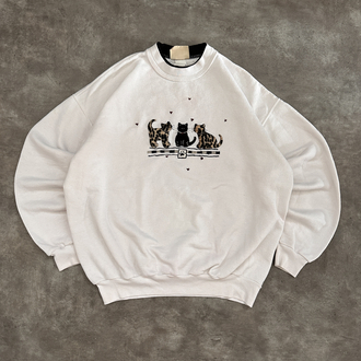 Vintage Kedi Nakışlı Sweatshirt (M)
