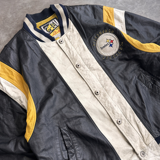 90s G-III Steelers Deri Kolej Ceket (XL)