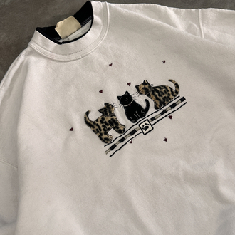 Vintage Kedi Nakışlı Sweatshirt (M)