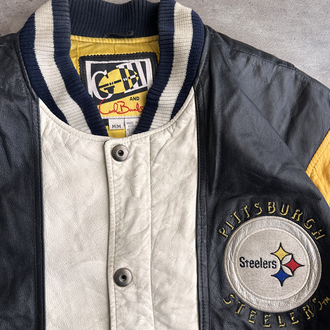 90s G-III Steelers Deri Kolej Ceket (XL)