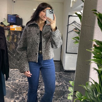 Leopar desenli kısa ceket