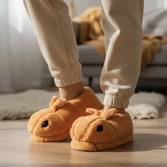 Kışlık, peluş, sıcak tutan, hayvan figürlü panduf.