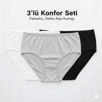 WOAN 3’lü Bayan Külot Seti Pamuklu Siyah Beyaz Gri M L XL XXL