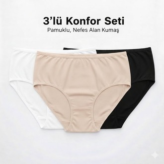 WOAN 3’lü Bayan Külot Seti Pamuklu Siyah Beyaz Ten Rengi M L XL XXL