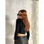 Siyah Önden Bağlamalı Uzun Kollu Crop Top