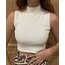 Beyaz Balıkçı Yaka Fitilli Crop Top
