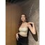 Bej Büzgülü İp Askılı Crop Top