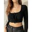 Siyah Önden Bağlamalı Uzun Kollu Crop Top