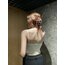 Bej Büzgülü İp Askılı Crop Top